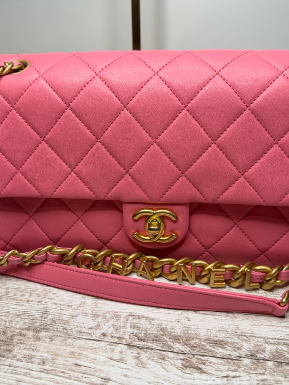 Chanel Logo Letters Touch Chain Flap Bag Quilted Lambskin Medium - Picture 12 of 13